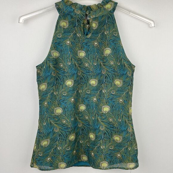 Liberty Of London For Target Halter Top Women XS Peacock Victorian High Neck - Picture 2 of 7